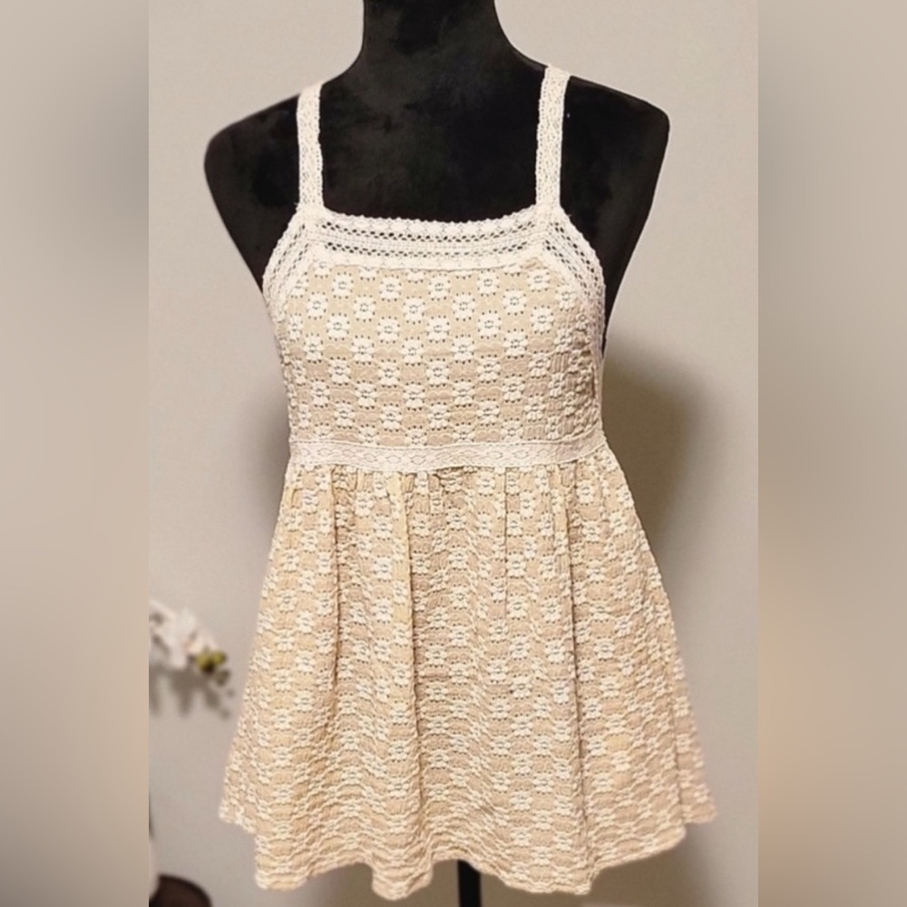 POL TAN EMBROIDERED LACE TRIMMED BABYDOLL TOP! - Picture 6 of 6